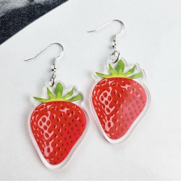 Jewelry - Berry Sweet Summer Earrings - Dazzling Strawberry Dangles!🍓✨ NWT Summertime Fun
